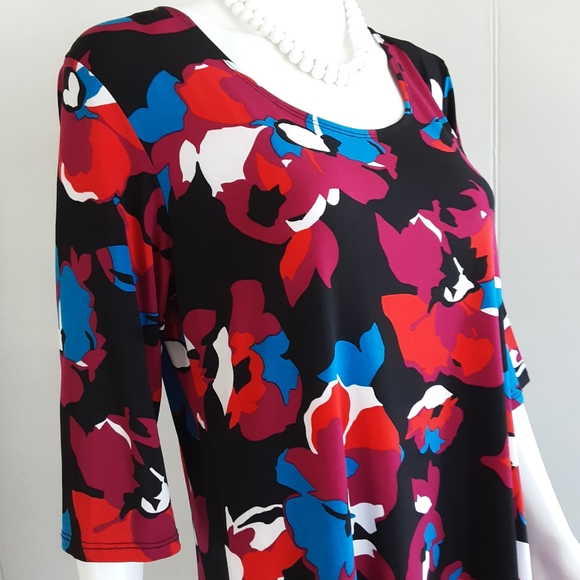ROZ & ALI RED FLORAL PRINT DRESS SZ L - Picture 3 of 10